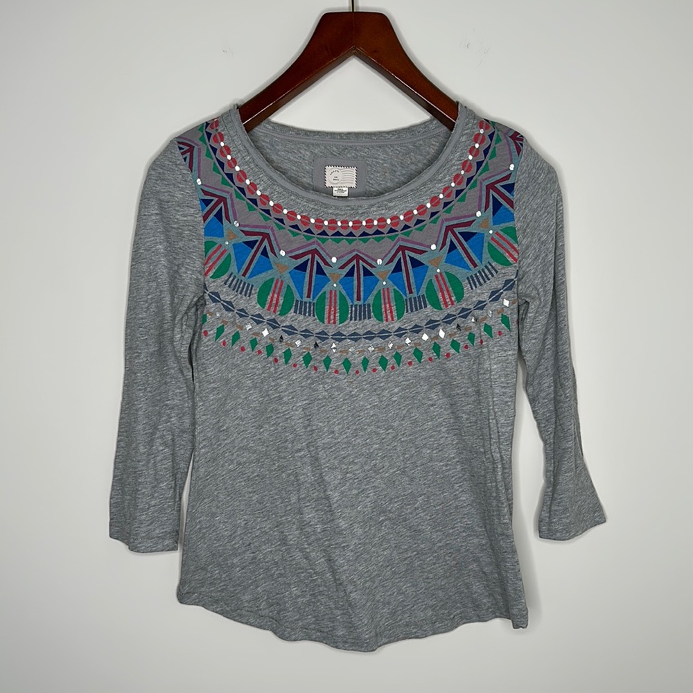 Postmark by Anthropologie women’s 3/4 Sleeve Gray Geometric Design Top Size S